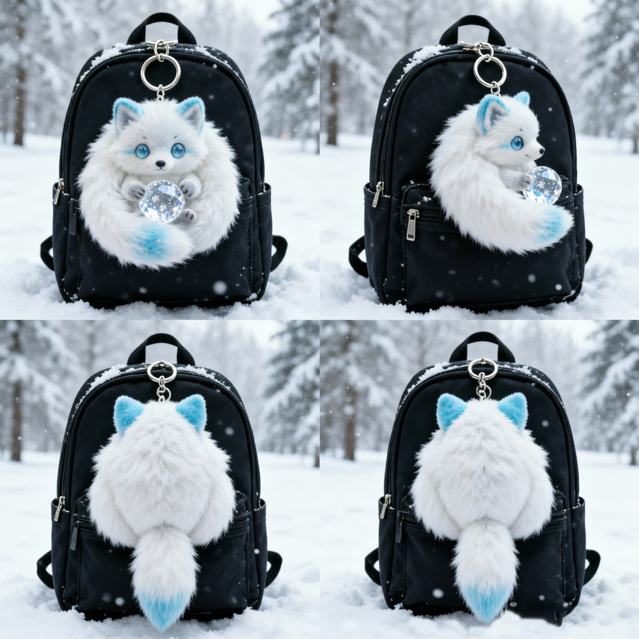 Aurora Orb Snow Fox Plush Keychain (Crystal Snow Globe Charm)