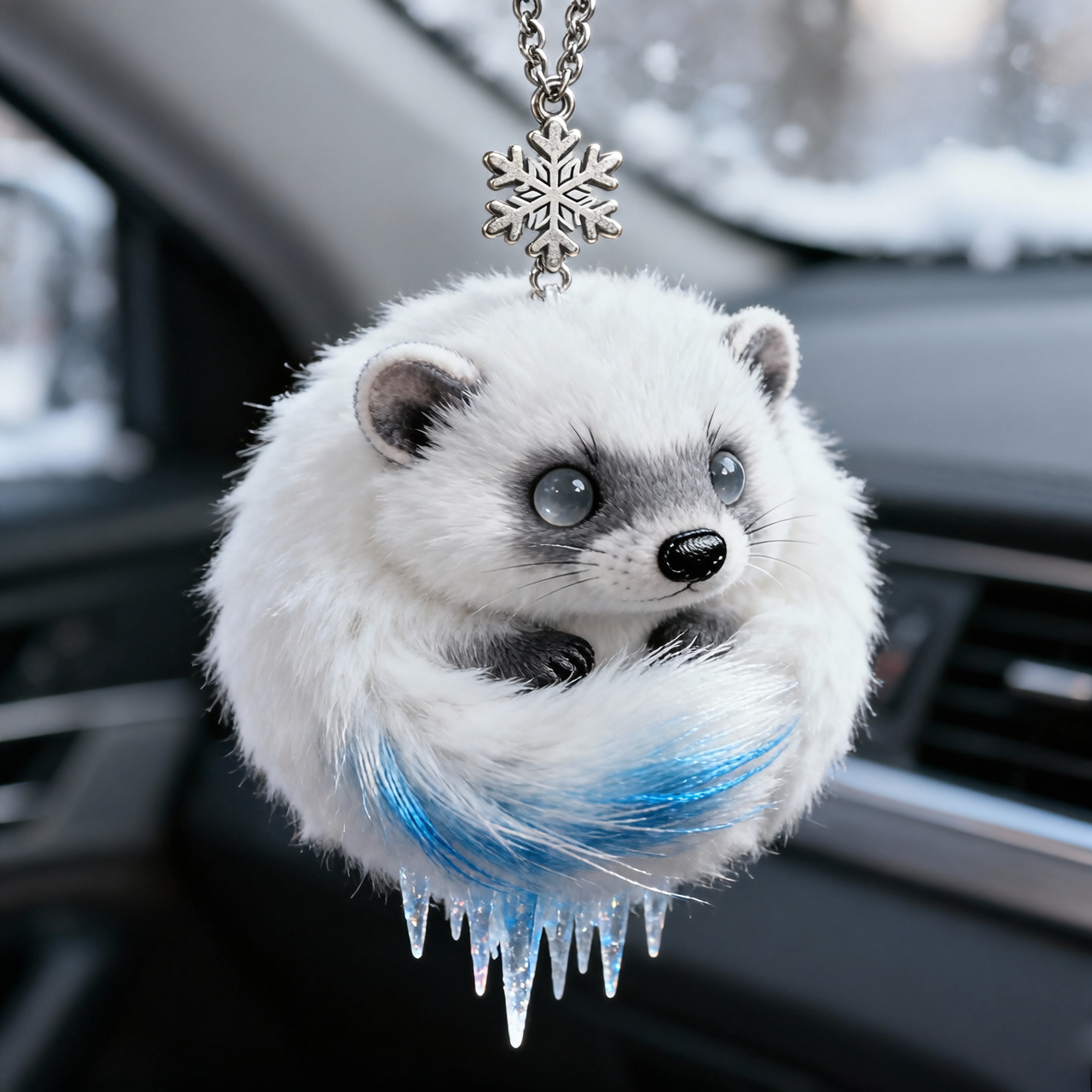 Icicle Puff Critter Plush Keychain (Blue Frost Tail &amp; Ice Drip Charm)