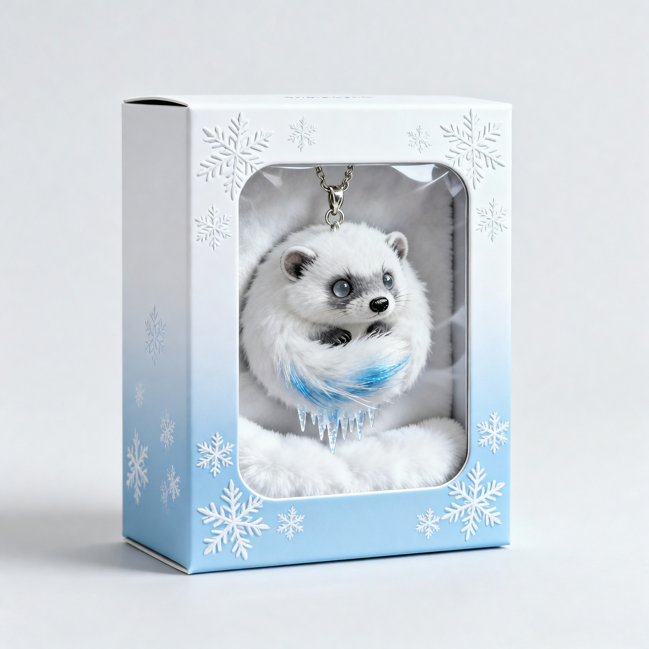 Icicle Puff Critter Plush Keychain (Blue Frost Tail &amp; Ice Drip Charm)