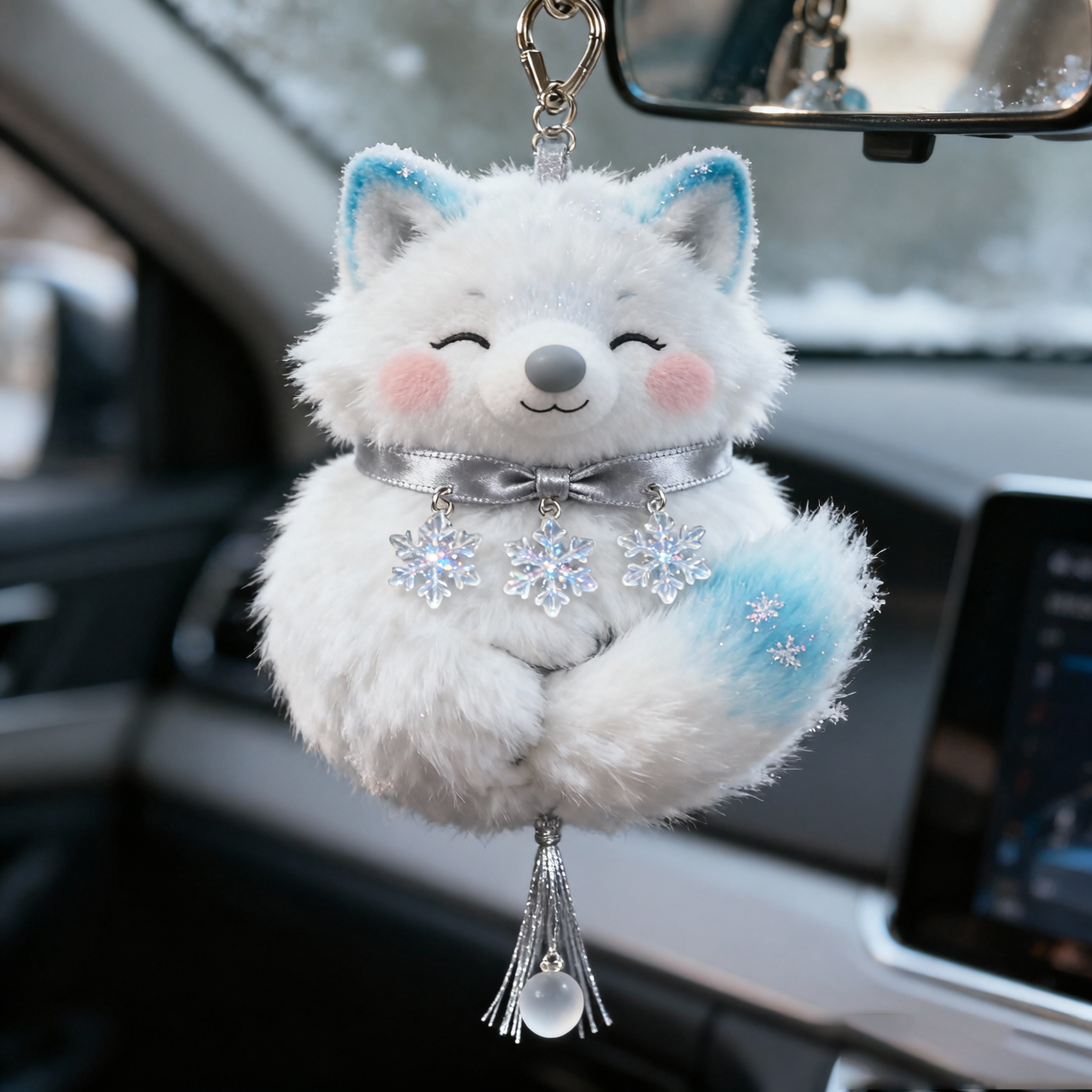 Crystal Snowflake Fox Car Charm (Hanging Plush Ornament)