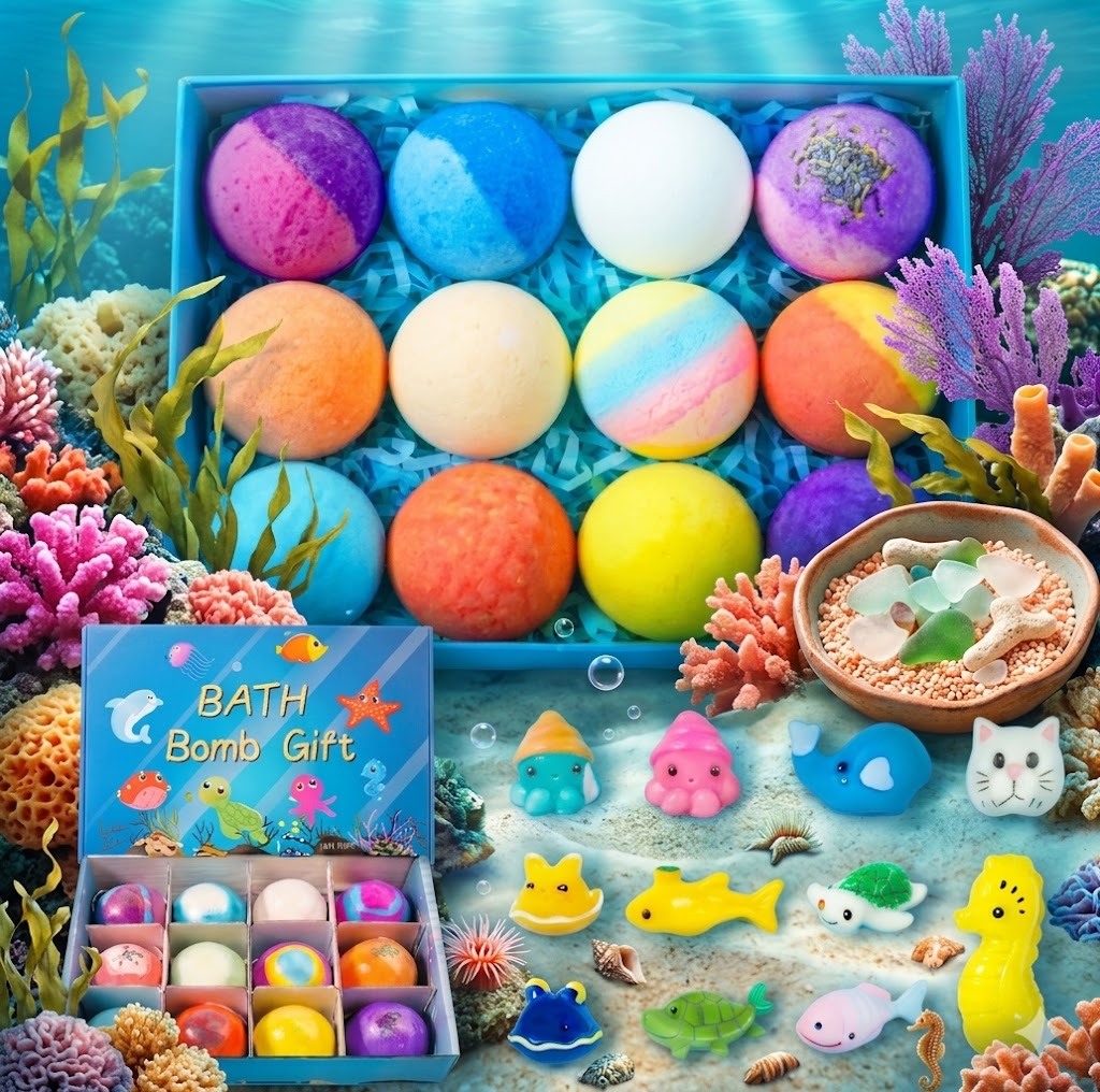 𝐑𝐄𝐁𝐘𝐈𝐏𝐎® Educational Bath Bomb Set - 🛁🧽7 Themed Designs to Boost Kids'Curiosity & Imagination